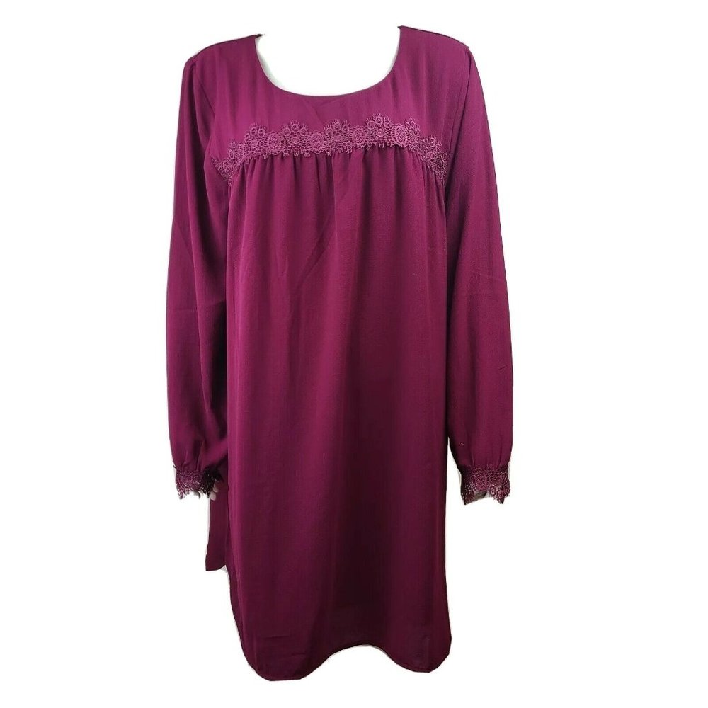 A New Day Dress Womens Size L Large Purple Long Sleeve Chiffon Long Lace